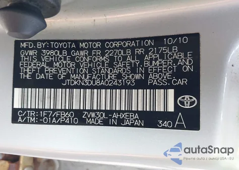 2010 Toyota Prius Ii из США, поврежденный, VIN JTDKN3DU8A0243193